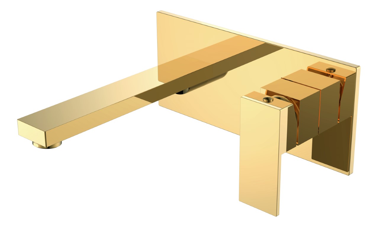 Смеситель для умывальника из стены QUBIC Gold 