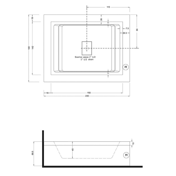Treesse Fusion 230 Ванна 230x180xh67 см, с гидромассажем, cветодиодная  хромотерапия, стабилизатор температуры воды, скиммер, центр.уст-ка цвет: белый 