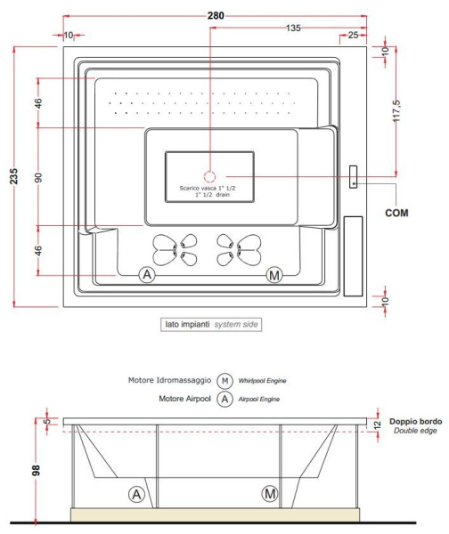 Gruppo Treesse  MUSE PLUS бассейн 280х235х98h cм, хромотерапия, внешняя панель, цв.белый 